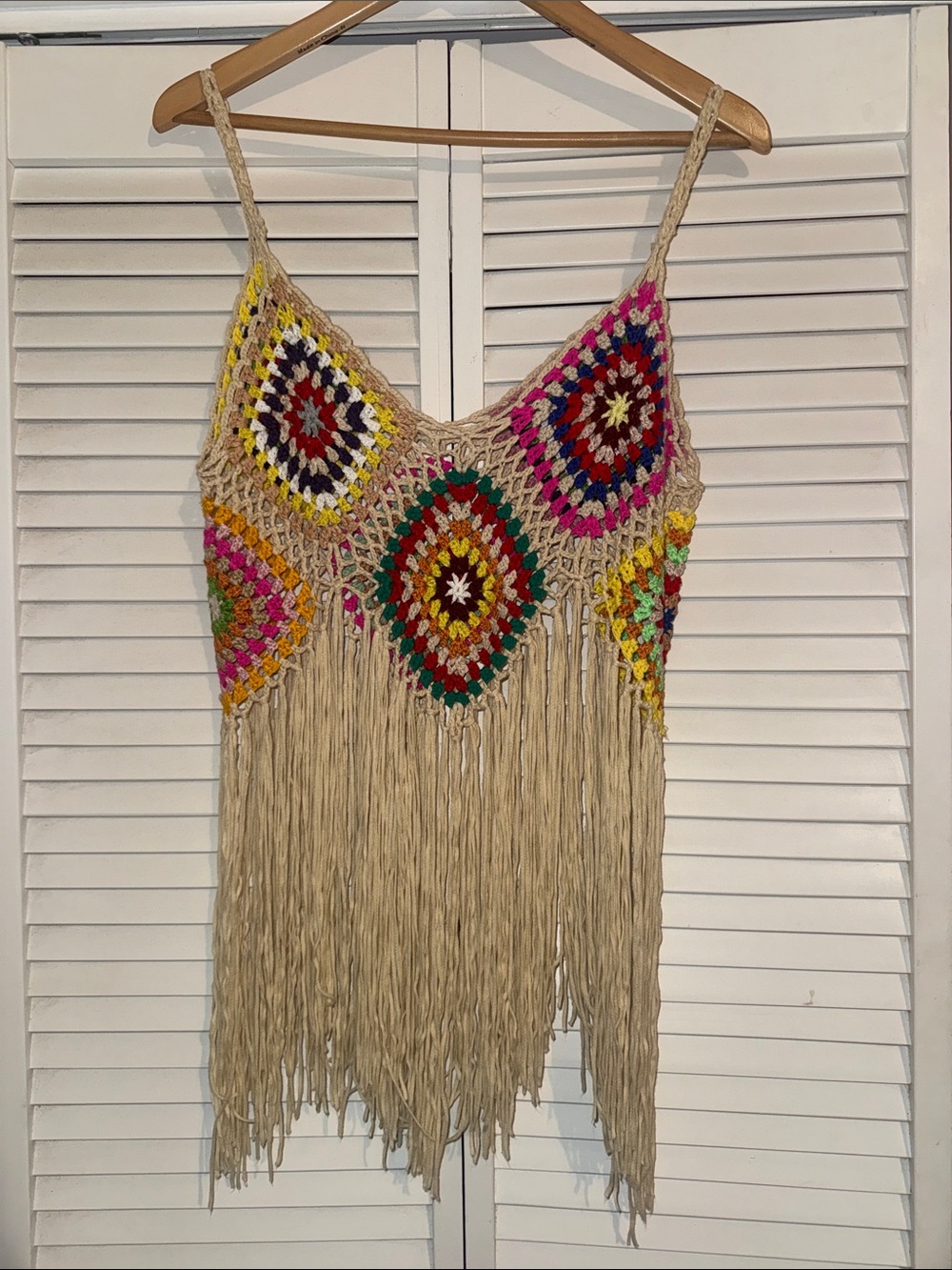 Bohemian Multicolor Crochet Cami Too with Fringe - 1XL - Picture 2 of 4